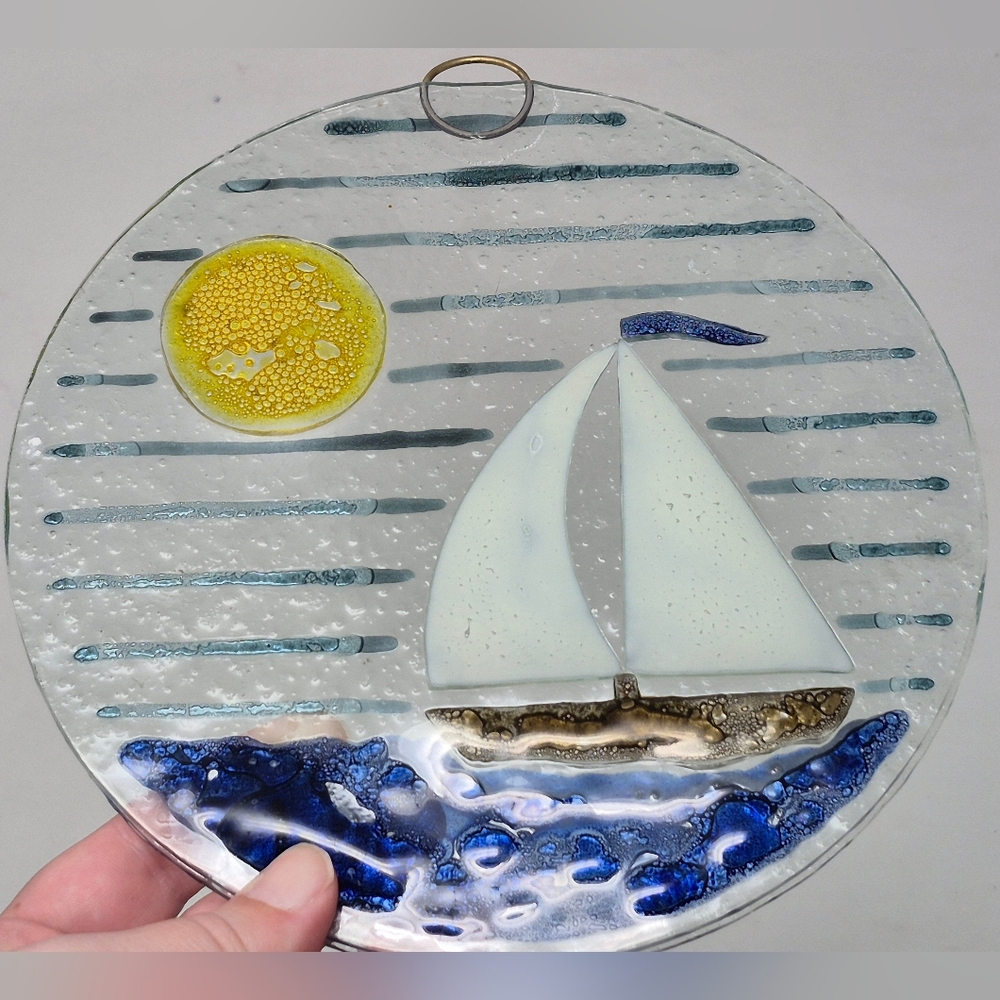 Fused Glass Sailboat And Sun Sun Cathcer